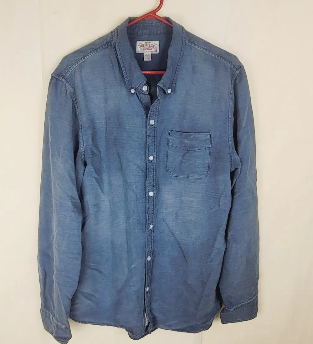 True Religion blue denim button down shirt Size XL Western Streetwear Y2K
